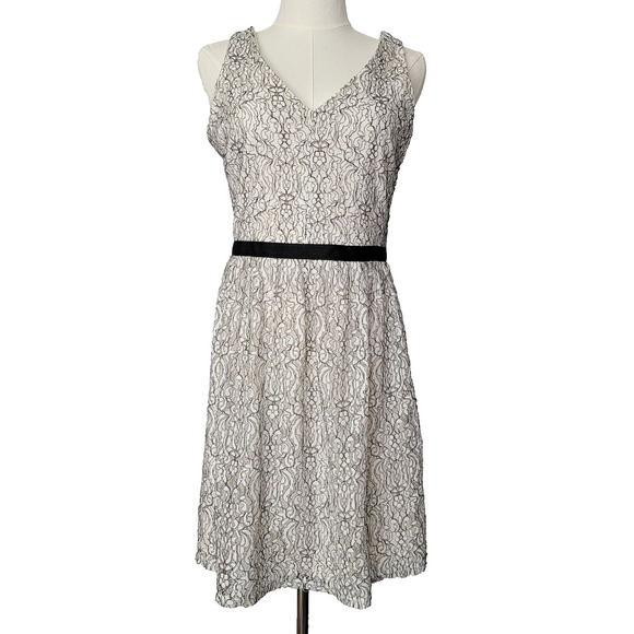 Maurices Lace Ivory Black Formal Fit Flare Dress Jrs 5/6 Romantic Dance Fairy - Picture 1 of 12